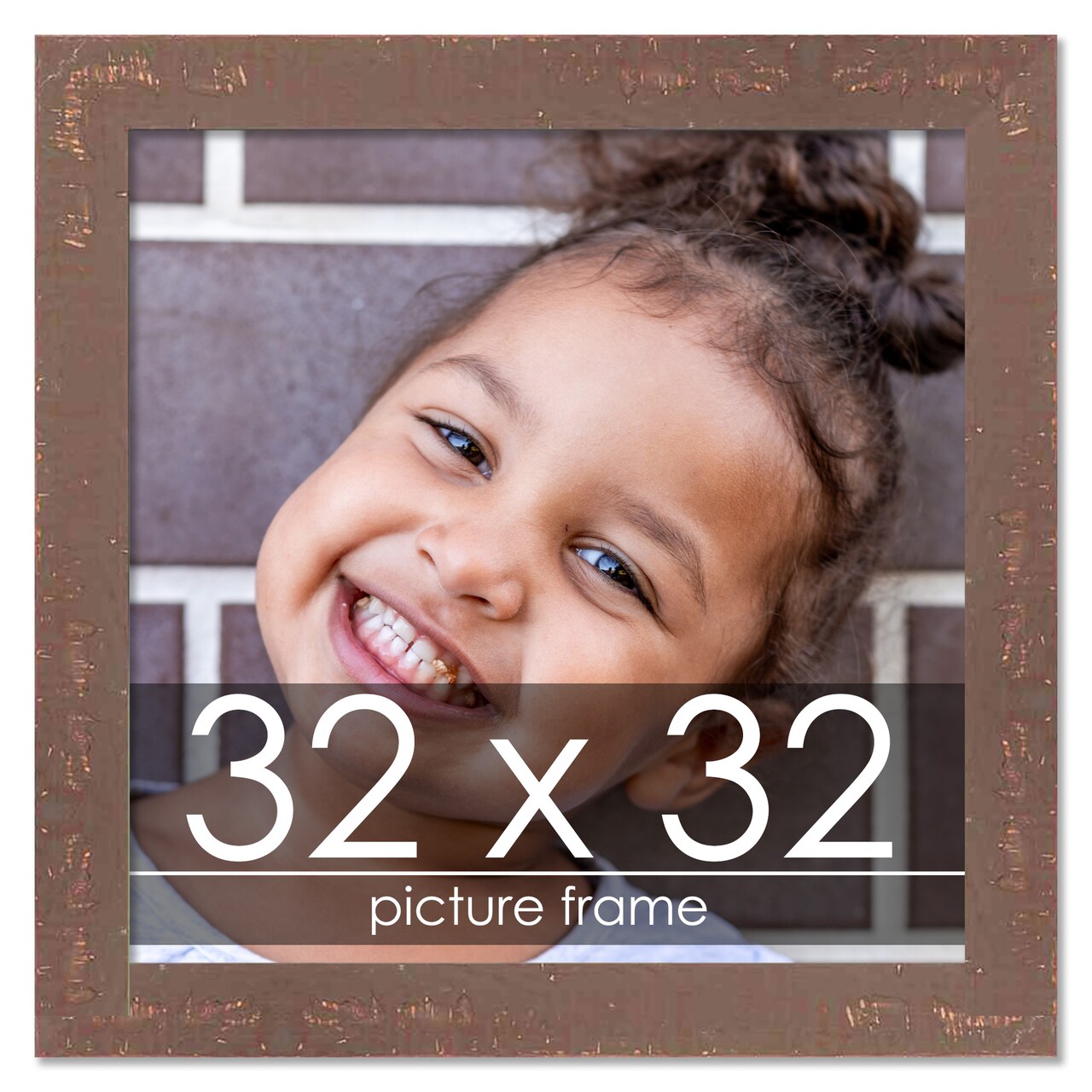 Square Shabby Chic Brown Picture Frame - UV Acrylic, Foam Board Backing, Hanging Hardware